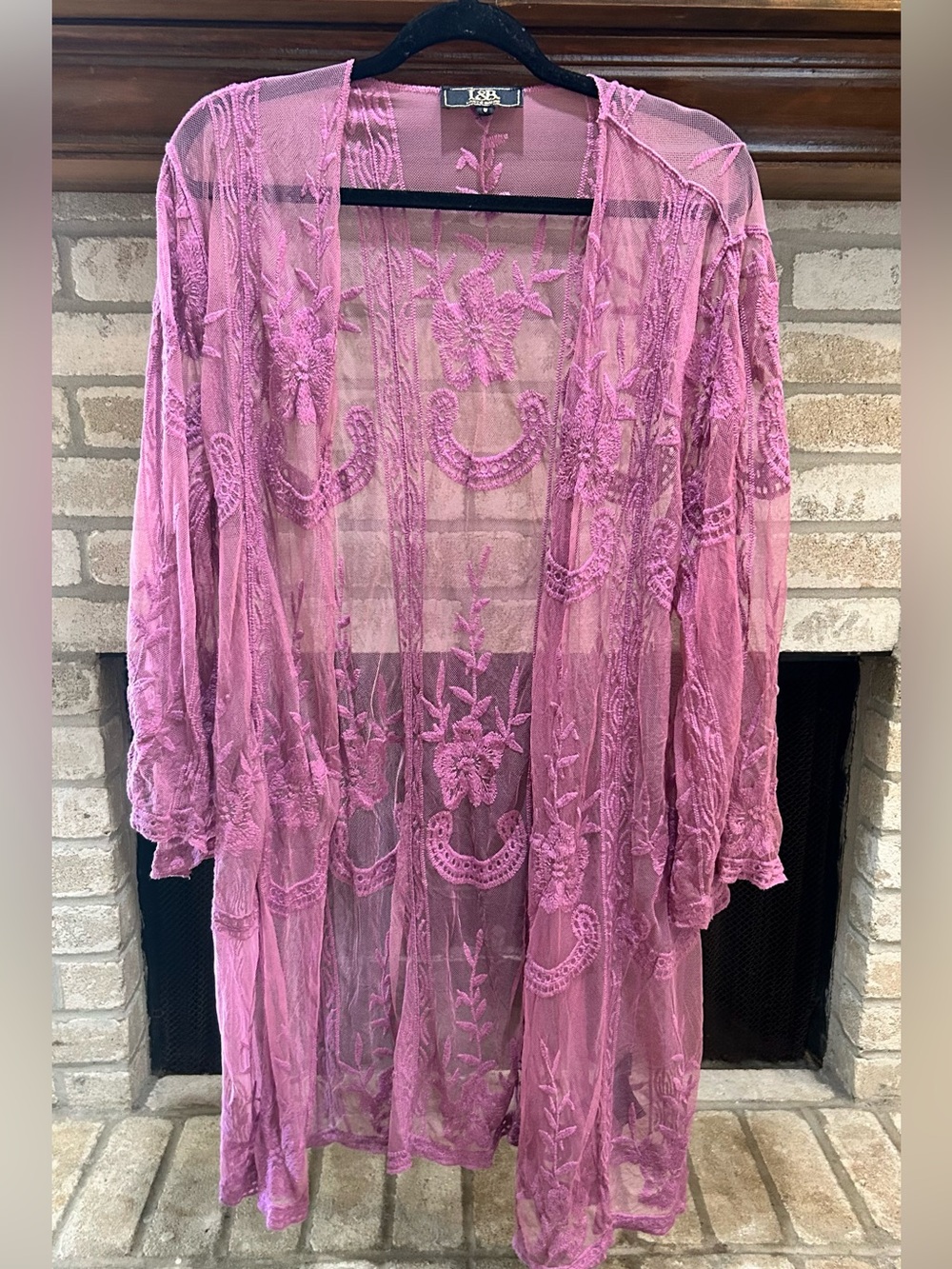 L&B Sheer Embroidered Kimono - Mauve EUC